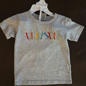 Gray Kids Shirt with Colorful Embroidery